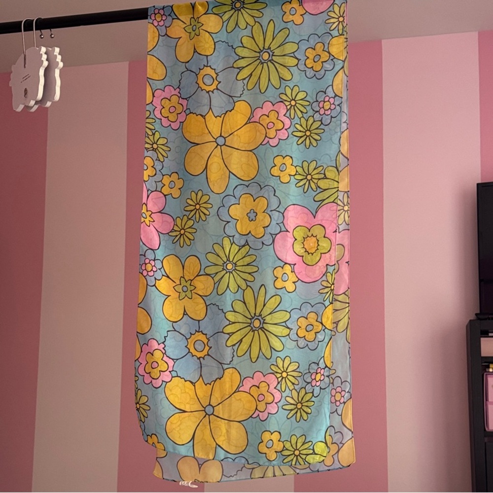 Sam Edelman Floral Print Scarf in Yellow, Pink, Blue, Green